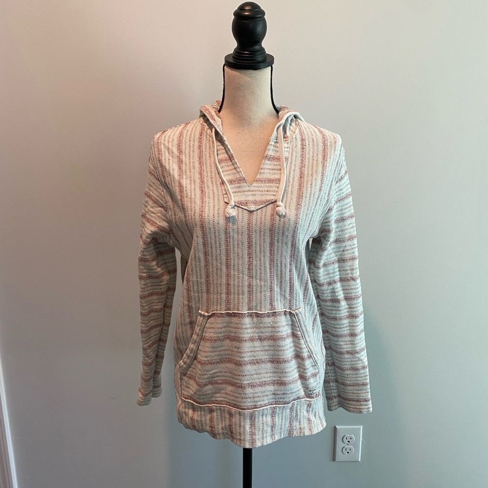 Lucky Brand Ivory Striped Baja Pullover Hoodie Hippie Boho Unisex Small